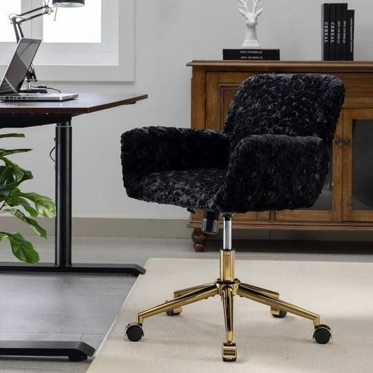 adjustable-desk-chair-swivel-office-chair-vanity-chair-with-golden-metal-base-black-1