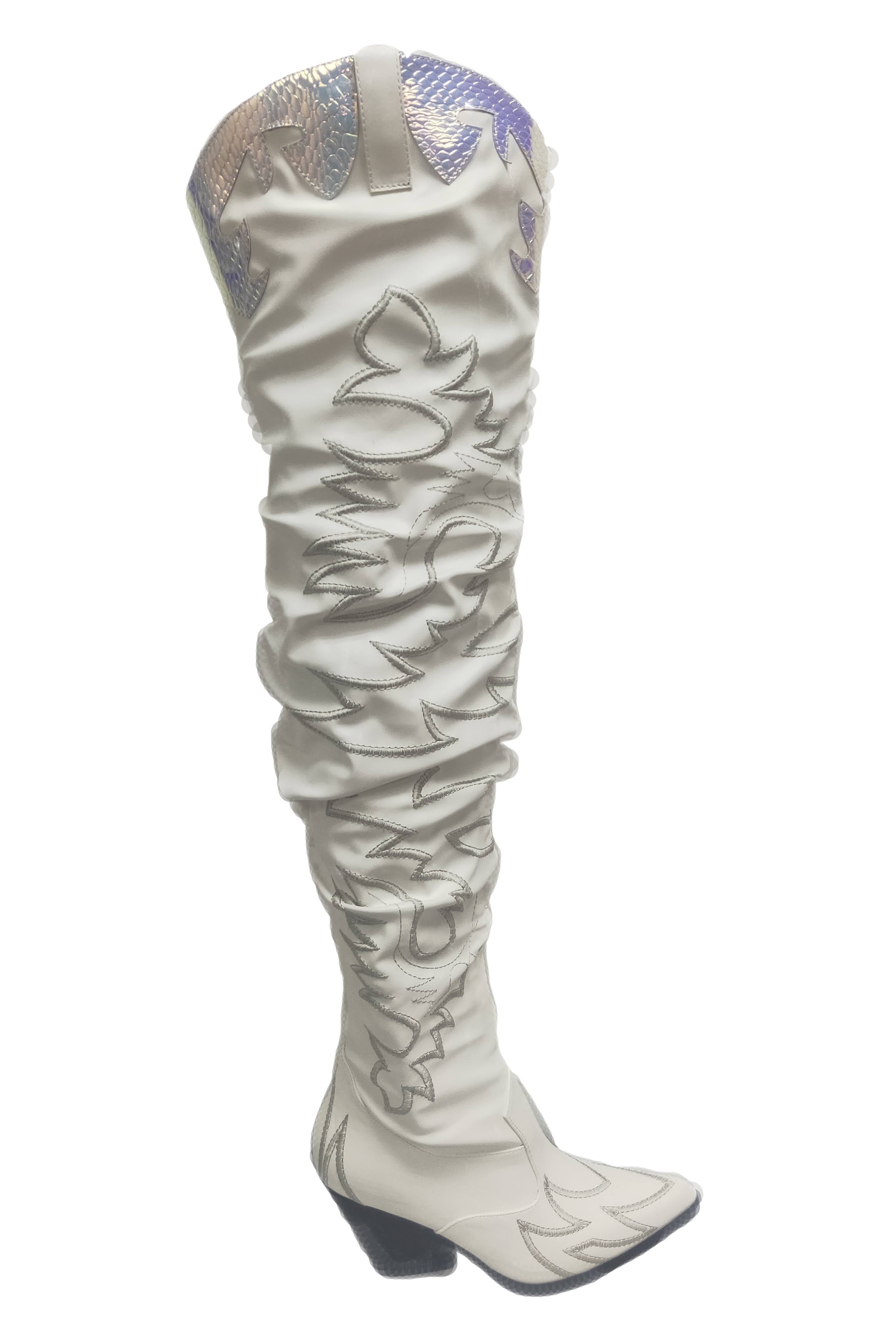 Stylish Vegan White Cowgirl Boots with Pointy Toe & Block Heel | Image