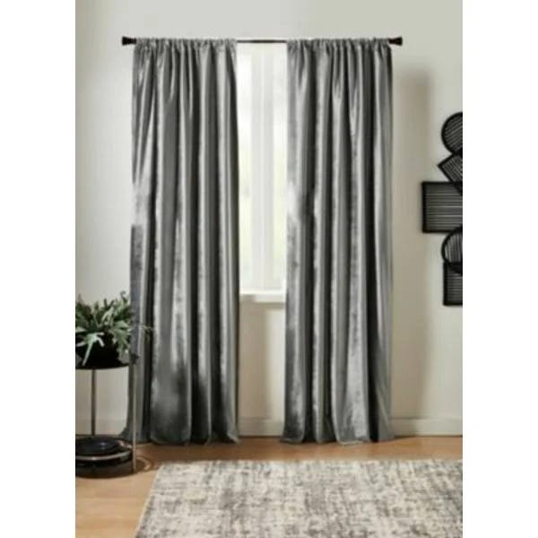 Studio 3B Graphite Velvet Rod Pocket Darkening Window Curtains | Image