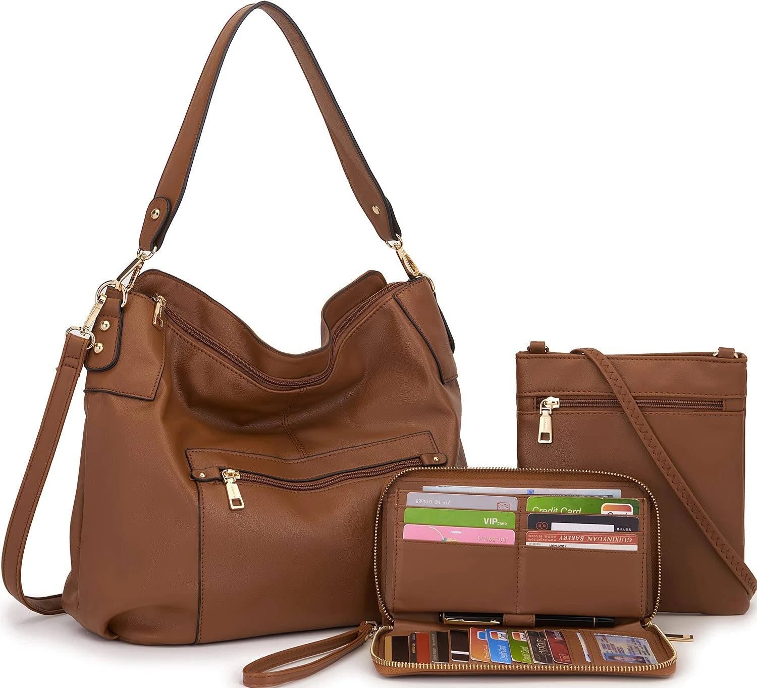 High-Quality Ladies Shoulder Bag Set with Faux Leather and RFID Blocking Wallet Clutch | Image