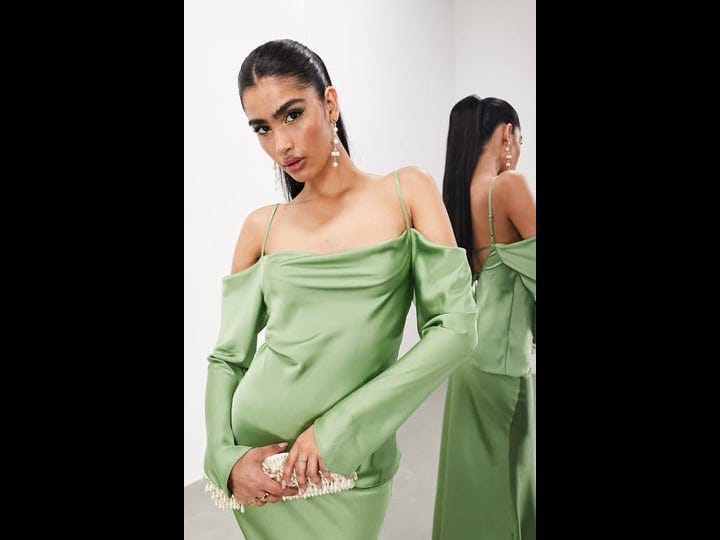 asos-design-edition-cold-shoulder-long-sleeve-satin-popover-gown-in-medium-green-1