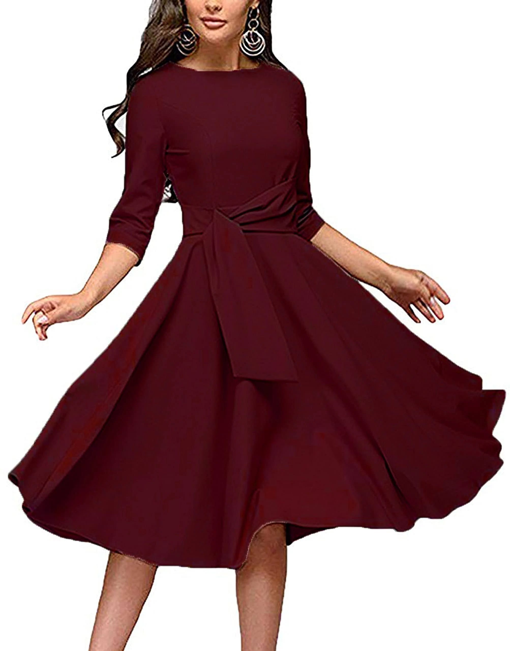 Feminine Audrey Hepburn Inspired Ruched Midi Dress for Women | Image