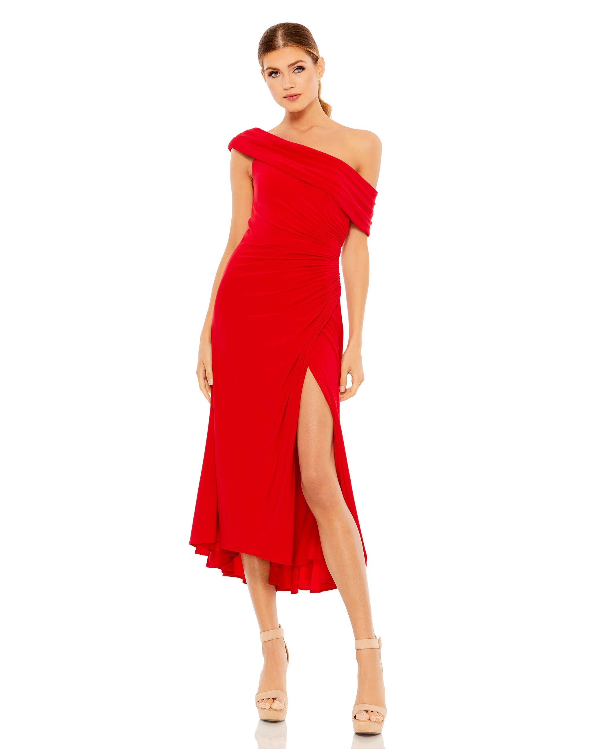 Rushed Off-Shoulder Midi Dress - Red (Size 14) | Image