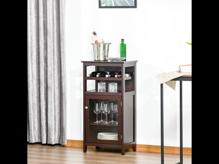 homcom-wine-cabinet-with-4-bottle-wine-rack-open-shelf-acrylic-door-cabinet-with-adjustable-shelf-es-1