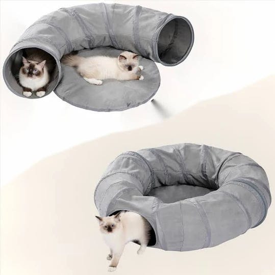 pawzroad-cat-tunnel-with-soft-cushion-2-in-1-collapsible-hideaway-round-shapegray-size-tunnel-bed-1