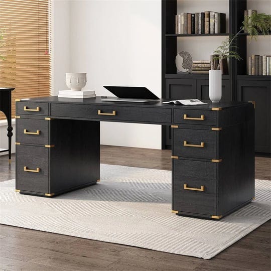 70-traditional-executive-writing-desk-with-metal-edge-trim-drawers-black-1