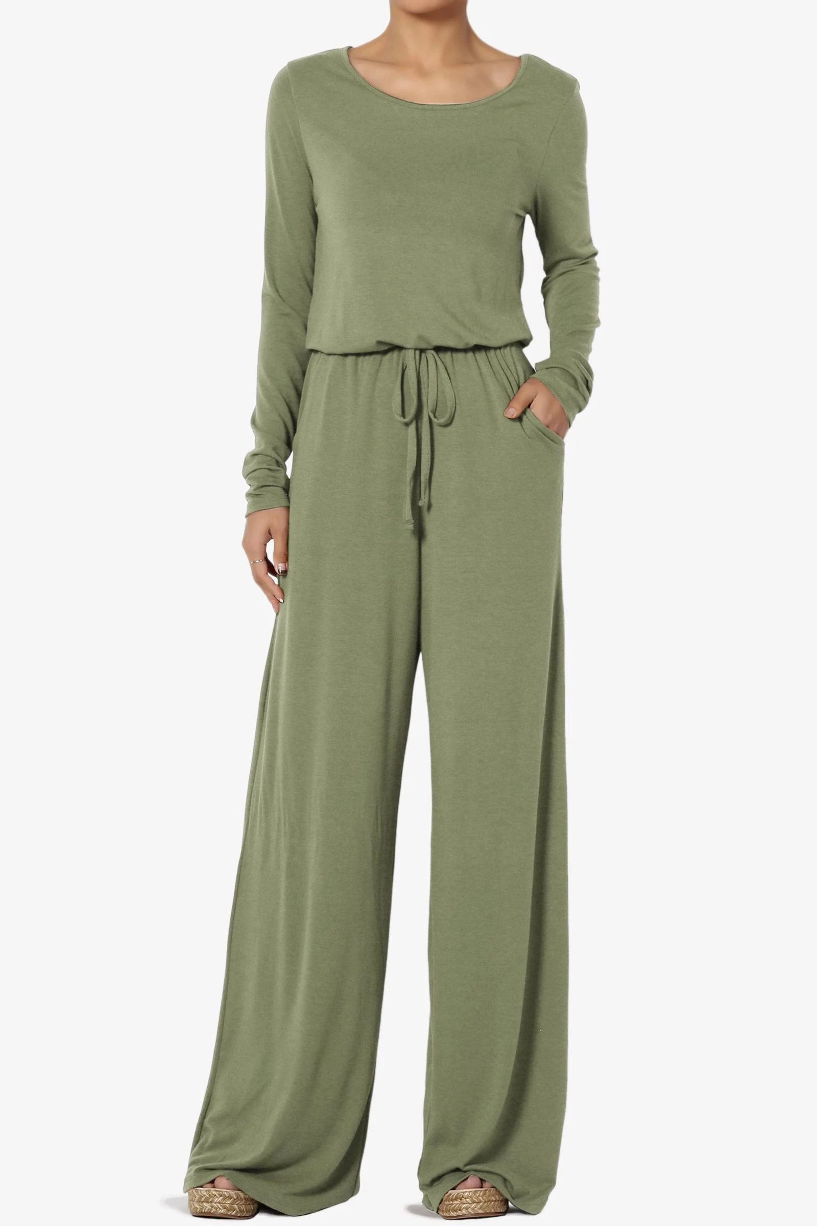 Stylish Plus-Size Green Jersey Lounge Jumpsuit | Image