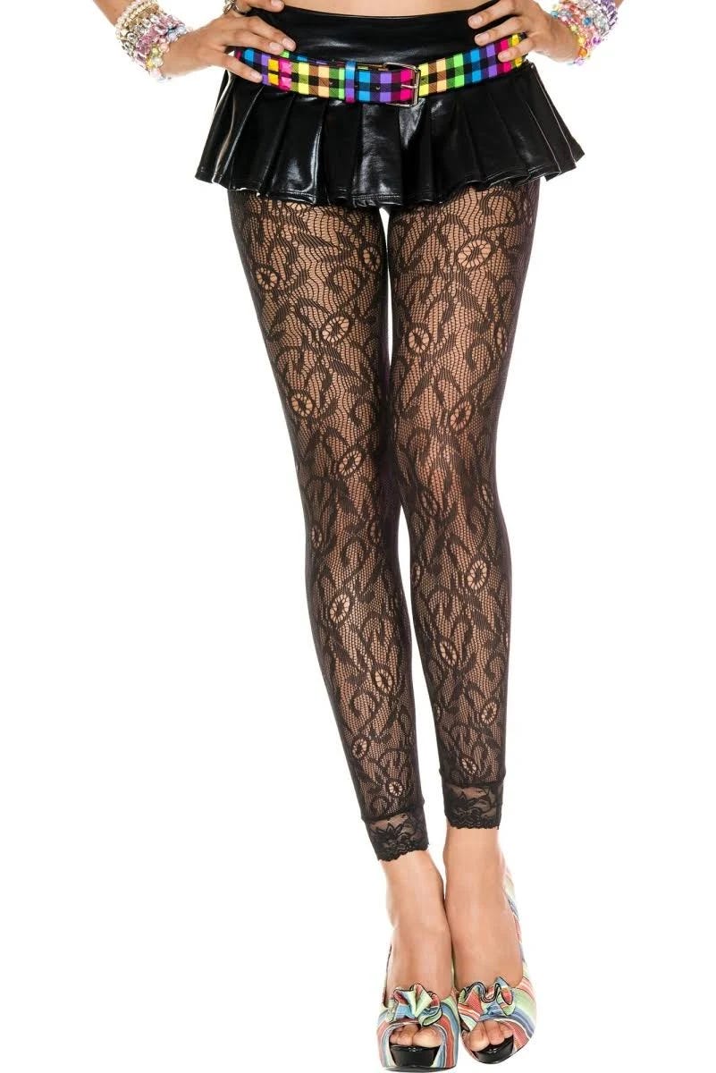 Black Lace Seamless Thigh-High Leggings | Image