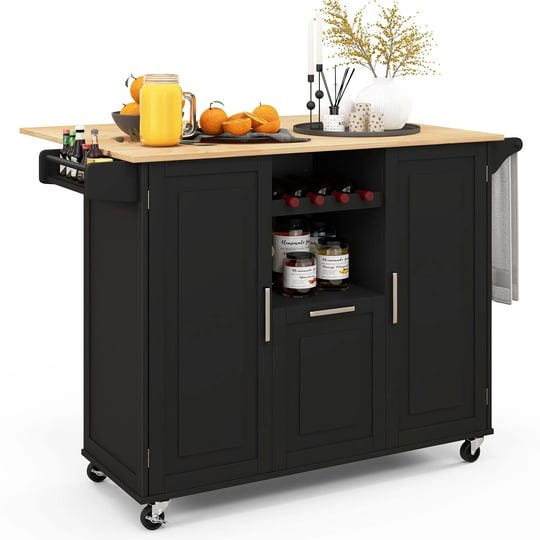 giantex-mobile-kitchen-island-with-drop-leaf-rolling-island-table-with-rubber-wood-top-black-1