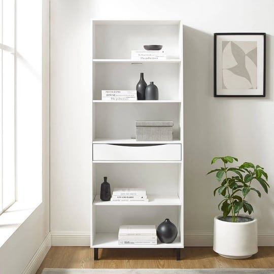 modern-5-shelf-bookcase-with-drawer-solid-white-1