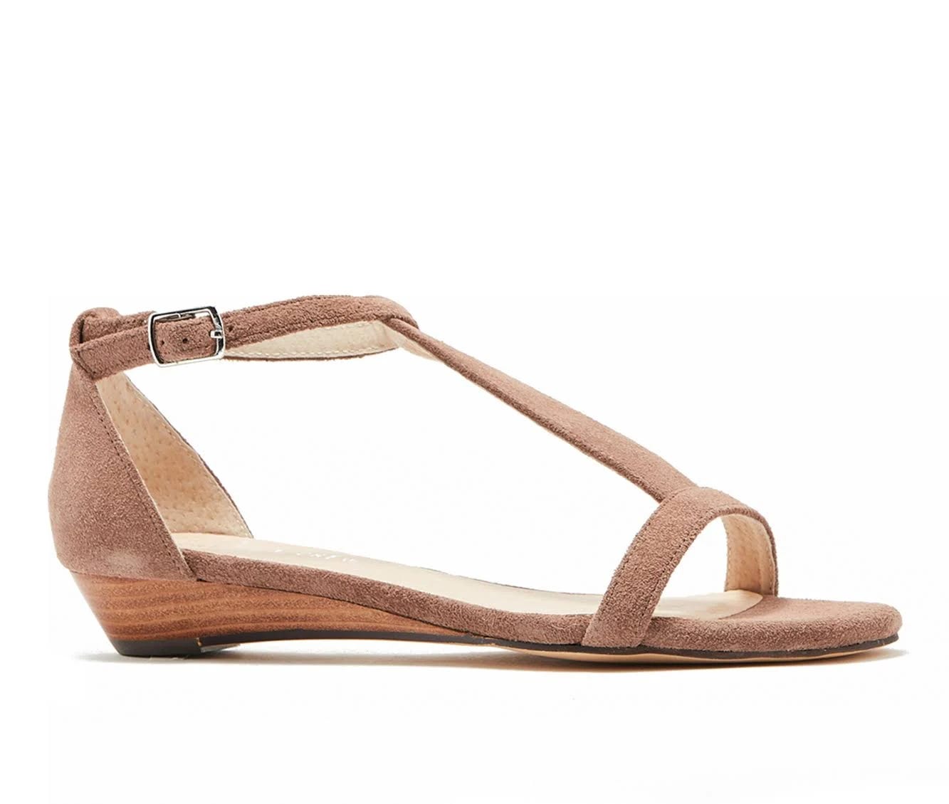 SAMIRA Taupe T-strap Adjustable Wedge Sandals for All-day Comfort | Image