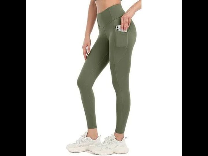 sociala-womens-active-stretch-leggings-with-pockets-mid-rise-yoga-pants-size-medium-green-1