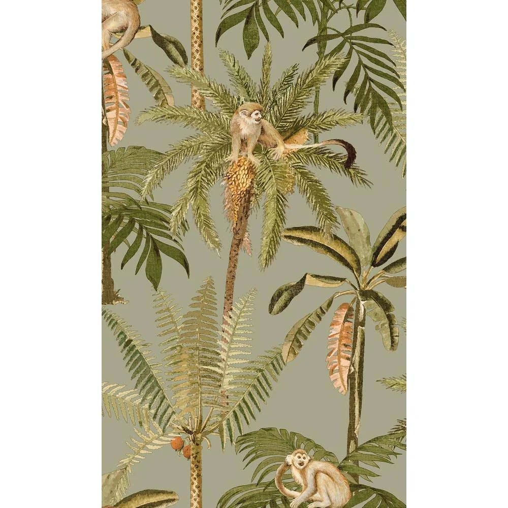 Tropical Monkey Climbing Wallpaper with Textured Finish for Indoor Spaces | Image