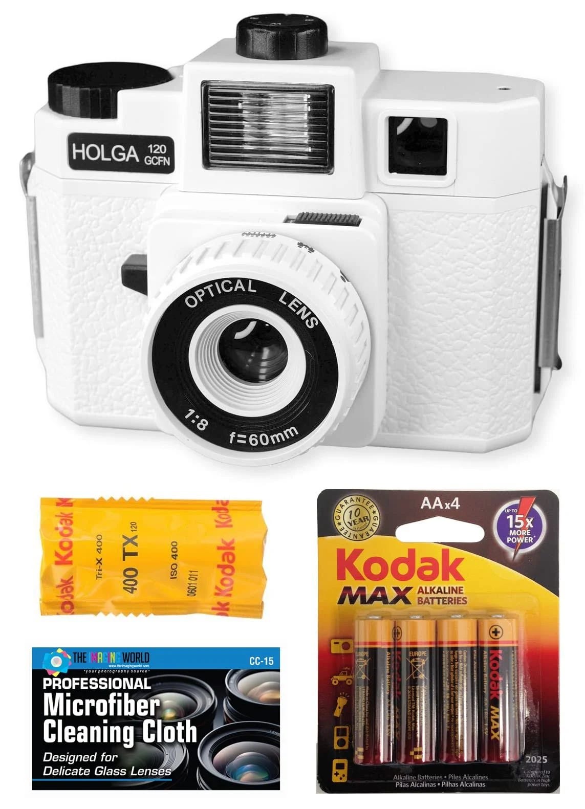 Holga 120GCFN Medium Format Film Camera with Built-In Flash and Kodak B&W Film Bundle | Image