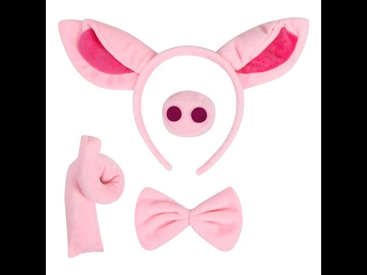 coolook-pig-costume-set-pig-ears-headband-pig-tail-nose-bow-tie-pig-for-party-decoration-pink-1