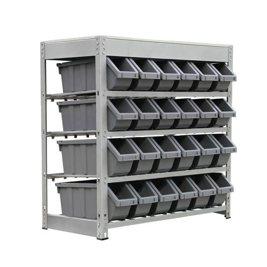 kings-rack-4-tier-metal-organizer-shelving-rack-with-24-bins-in-gray-1