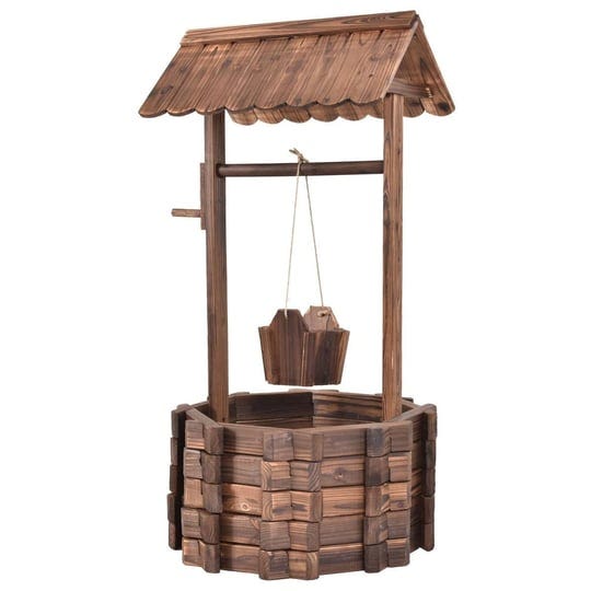 outdoor-wooden-wishing-well-planter-bucket-1