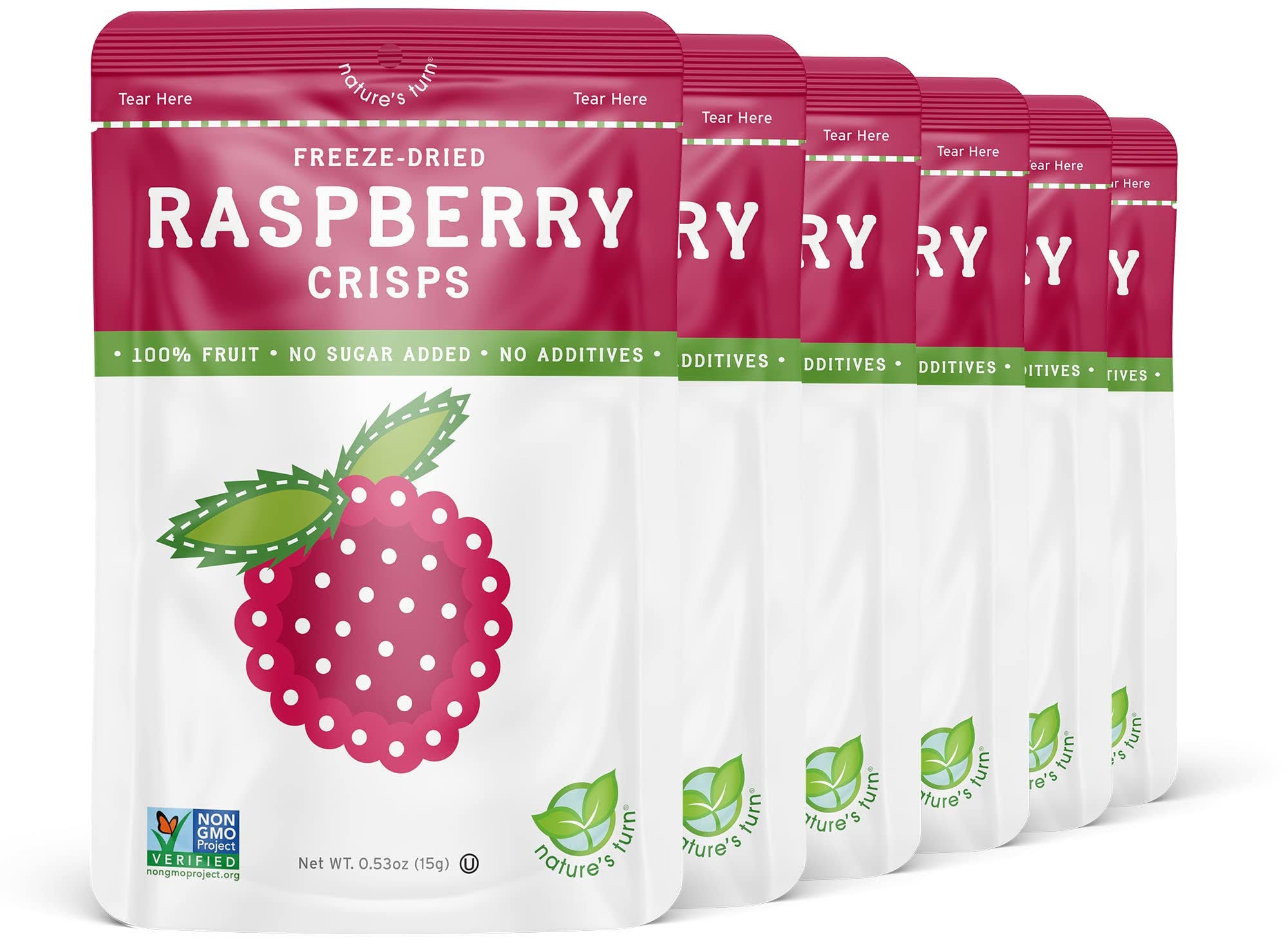Nature's Turn Freeze-Dried Raspberry Crisps - 6 Pack, 15g (0.53oz) | Image
