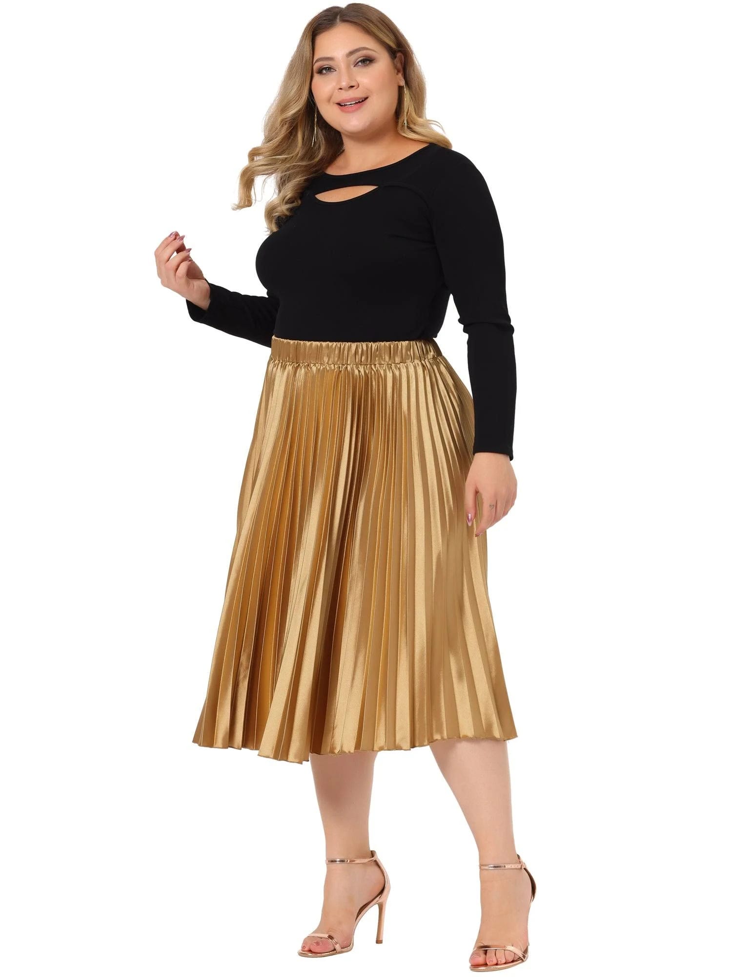 Gold Metallic Plus Size A-Line Skirt for Halloween | Image