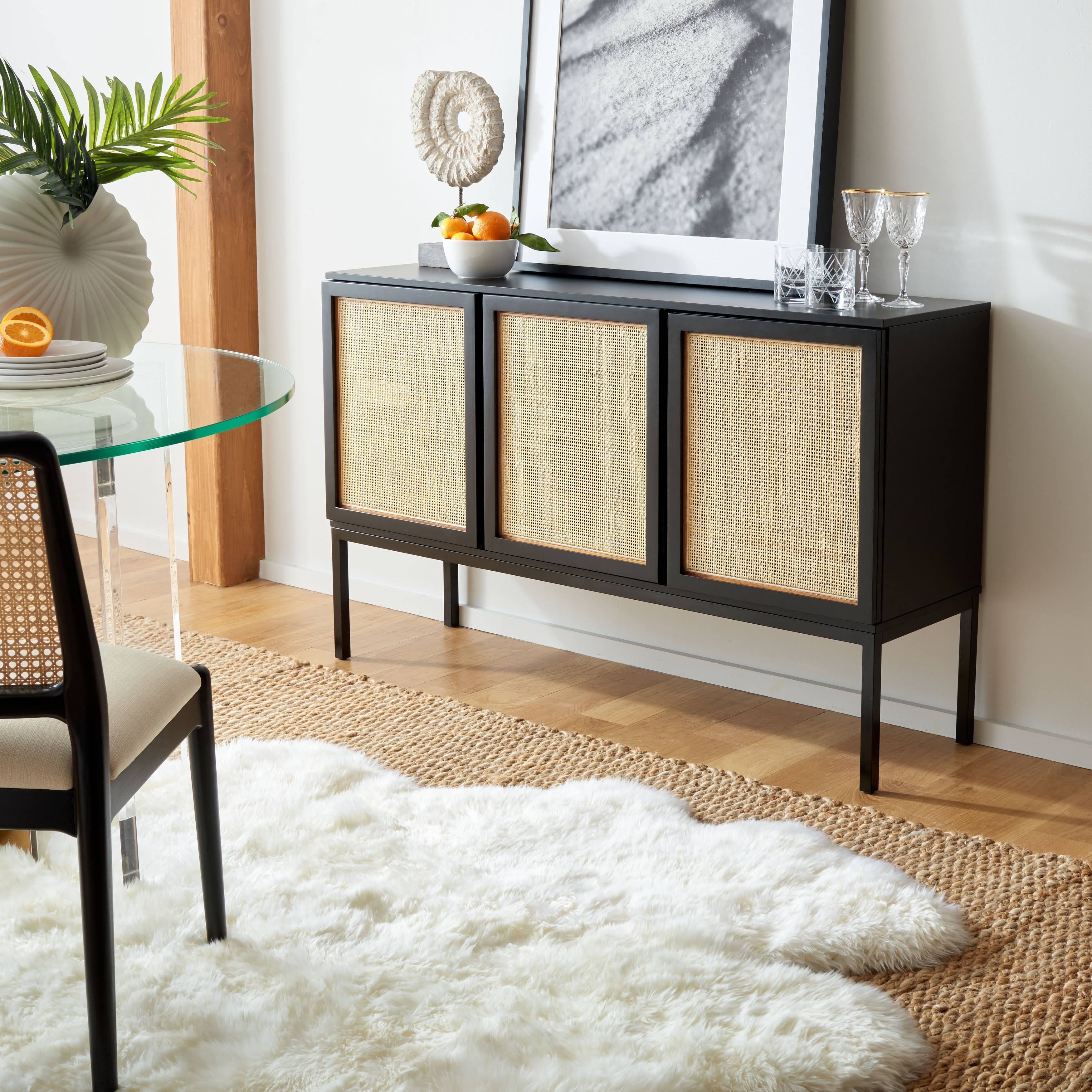 SAFAVIEH Zadie 2-Shelf Rattan Sideboard - Black/Natural: Modern Coastal Flair Storage | Image