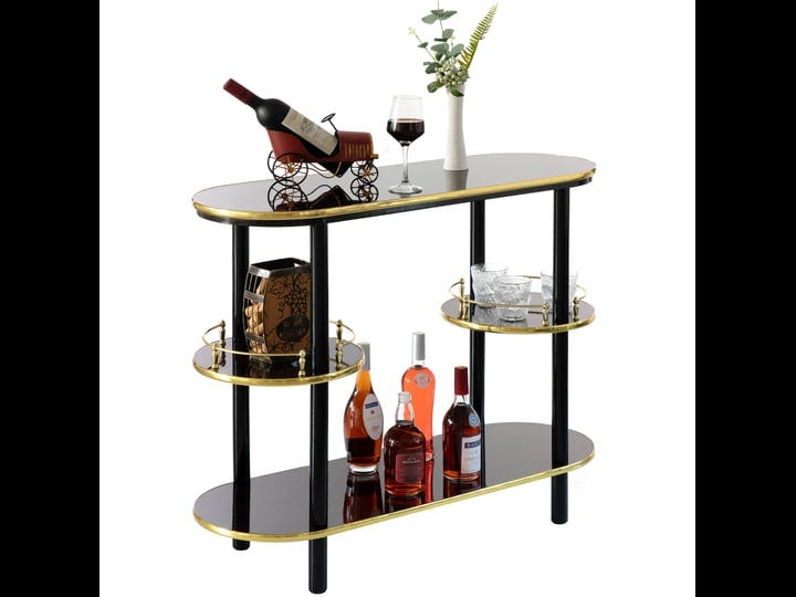 fabulaxe-brown-modern-display-wooden-console-bar-with-tiered-open-shelves-mini-bar-with-wine-storage-1