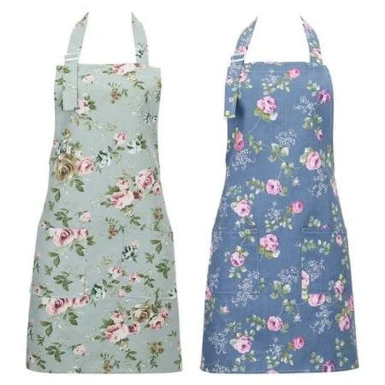 aoliandatong-2pack-floral-aprons-for-women-adjustable-kitchen-chef-apron-with-rose-pattern-for-cooki-1