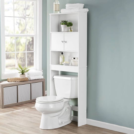 white-bathroom-space-saver-with-3-fixed-shelves-mainstays-over-the-toilet-storage-1