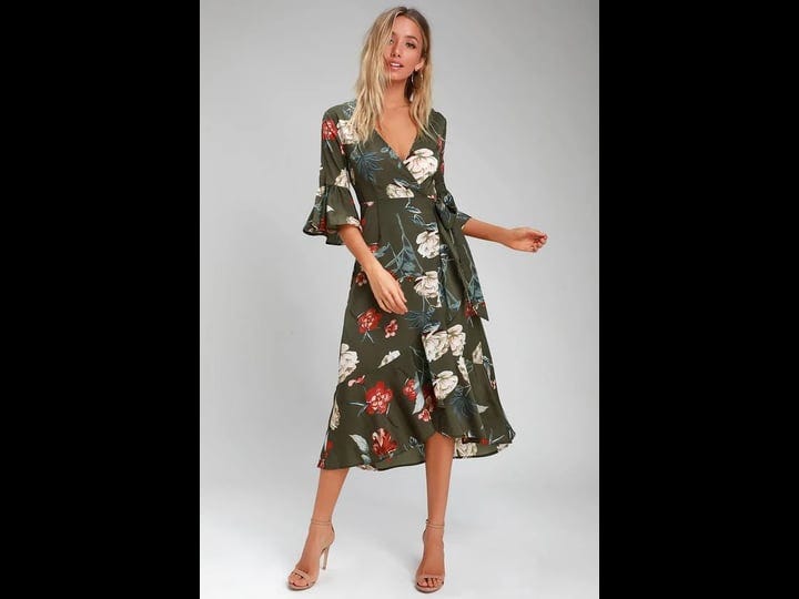 lulus-love-and-light-olive-green-floral-print-midi-wrap-dress-size-large-100-polyester-1