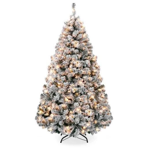 Premium Pre-Lit Snow Flocked Hinged Artificial Christmas Pine | Image