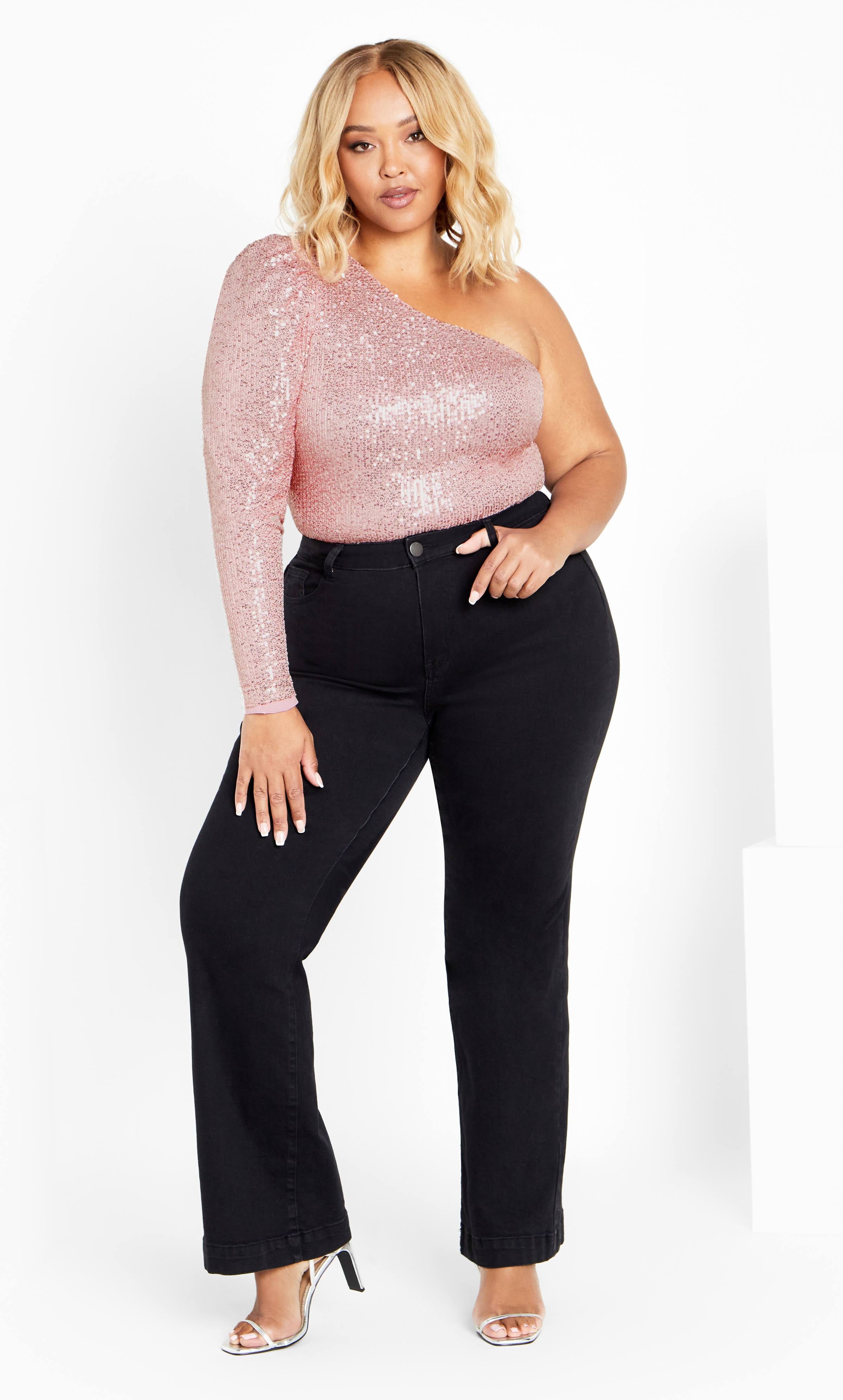 City Chic Women's Full-Coverage Plus Size Sequin Bodysuit in Soft Pink | Image