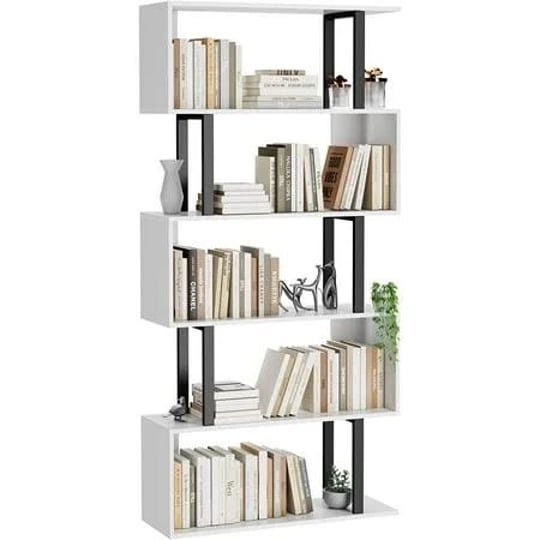 homefort-5-tier-geometric-bookcase-black-and-white-book-shelves-modern-corner-bookcase-storage-shelf-1