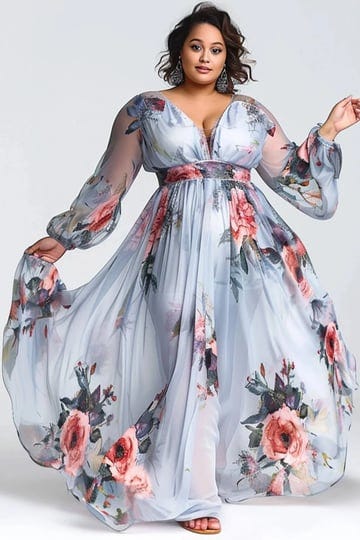 xpluswear-plus-size-wedding-guest-grey-floral-v-neck-long-sleeve-see-through-chiffon-maxi-dresses-1