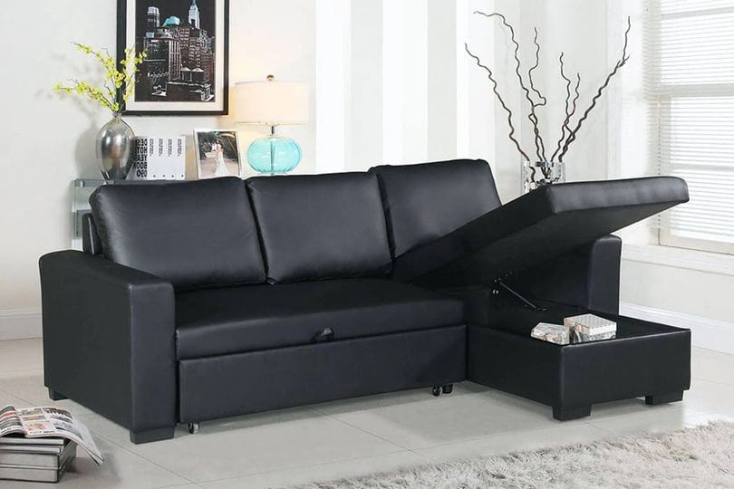 poundex-black-faux-leather-convertible-sectional-sofa-bed-f6890-1