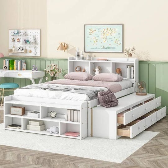 full-bed-with-bookcase-headboard-under-bed-storage-drawers-and-bed-end-storage-case-white-1