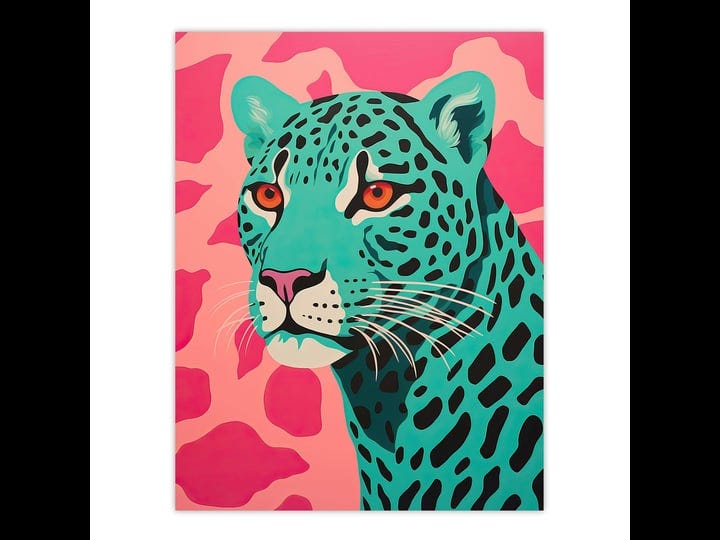 modern-aqua-green-leopard-print-on-pink-pop-art-style-risograph-artwork-painting-unframed-wall-art-p-1