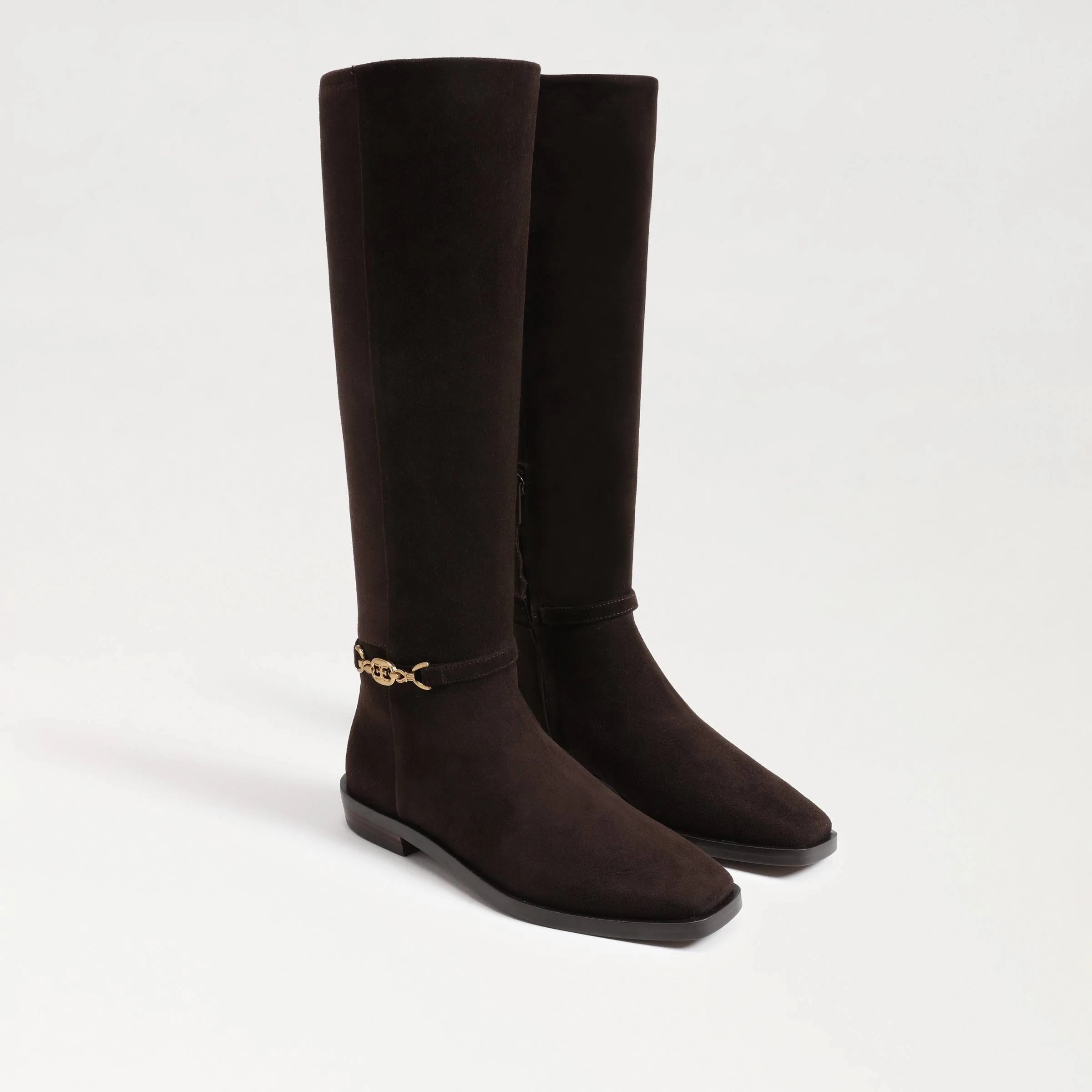 Sleek Chocolate Brown Suede Wide Calf Athletic Boots | Image
