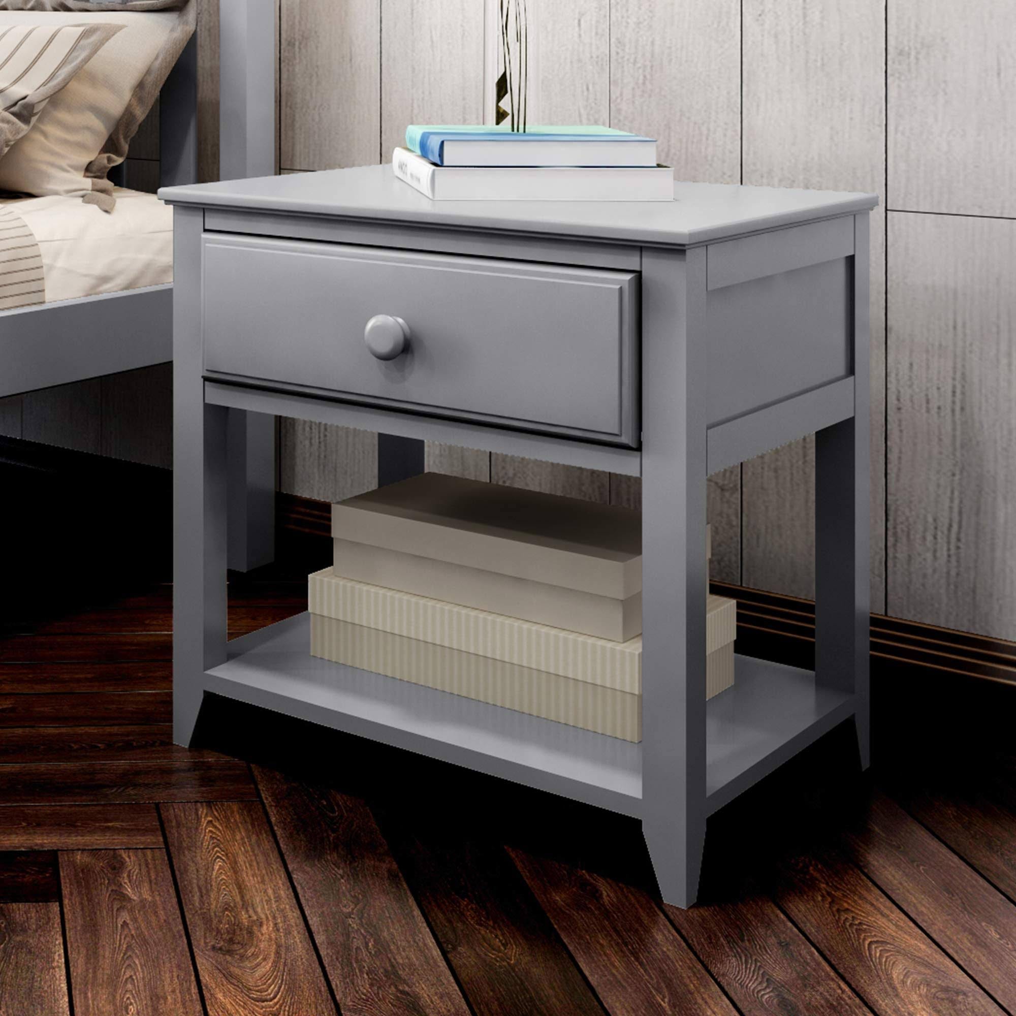 Solid Wood Nightstand with Storage Space and Shelf | Image