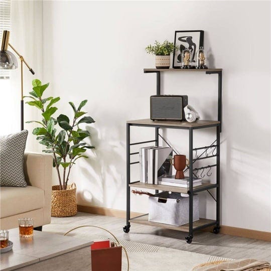 gray-storage-shelf-microwave-stand-cart-on-wheels-with-side-hooks-grey-1