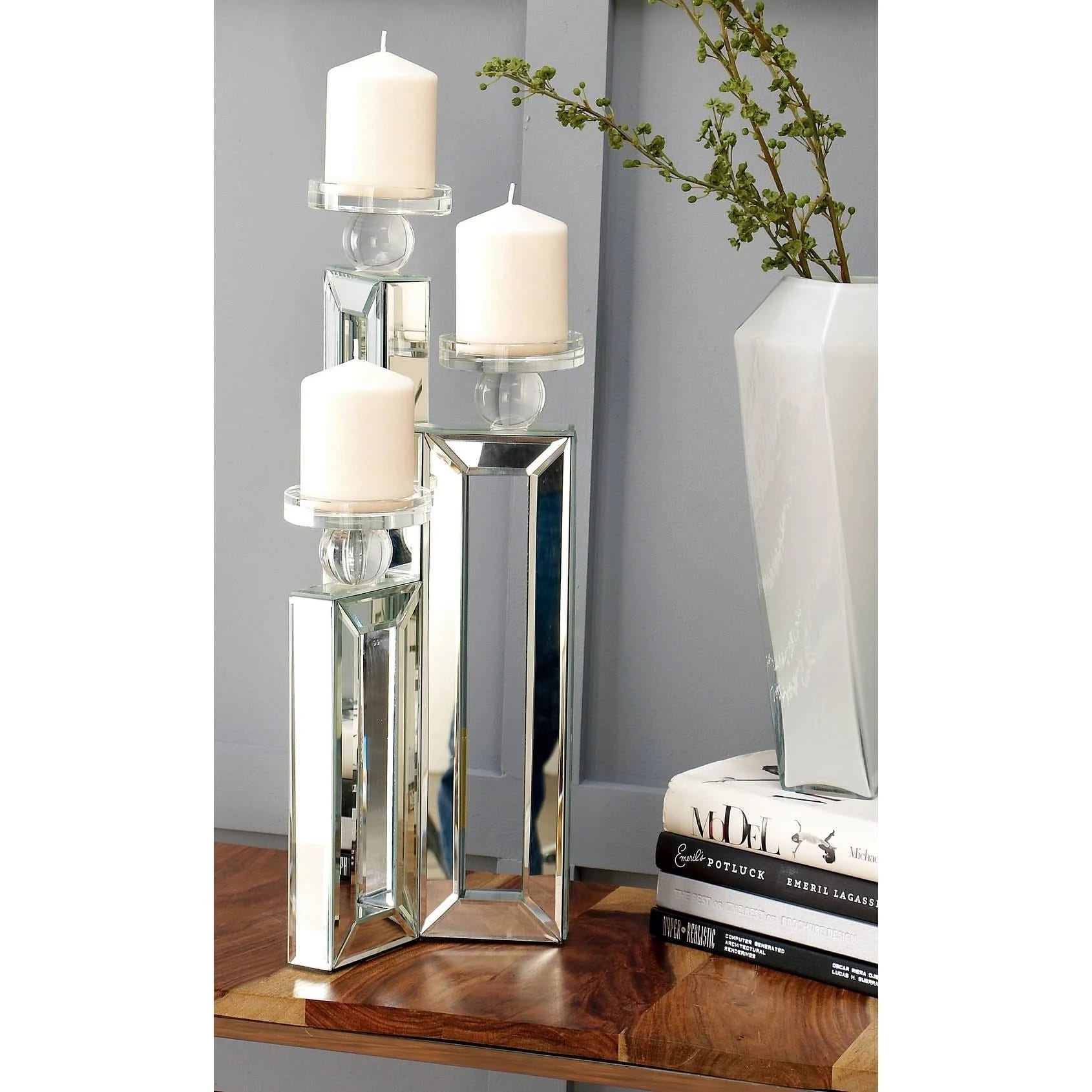 Glamorous Silver Mirrored Candle Holder with 3 Plates | Image