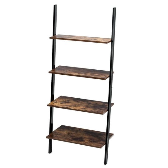 multipurpose-4-tier-industrial-leaning-wall-bookcase-with-metal-frame-brown-1