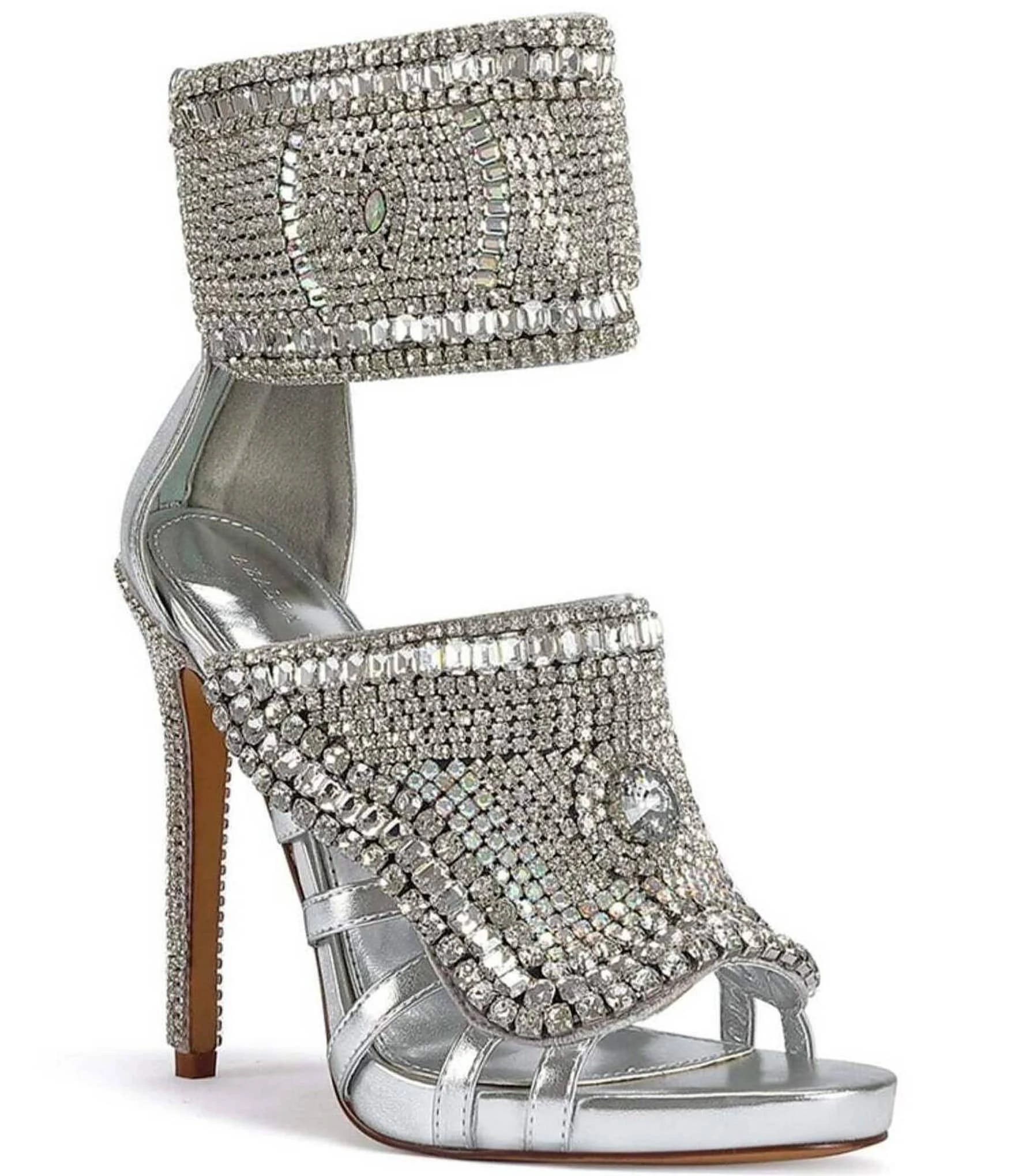 Grizzled Rhinestone Ankle Cuff Dress Sandals for Evening | Image