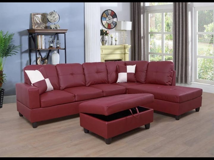 kd-gabinete-right-facing-sectional-sofa-set-with-ottoman-faux-leather-red-1