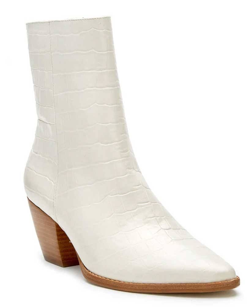 White Pointed Toe Wester-Inspired Cowboy Booties | Image
