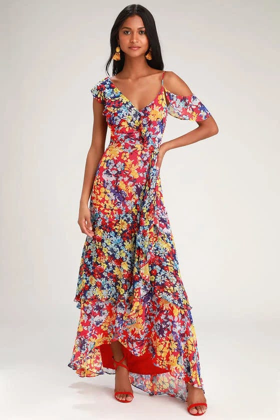 Radiant Ruby Red Floral Maxi Dress by Lulus | Image