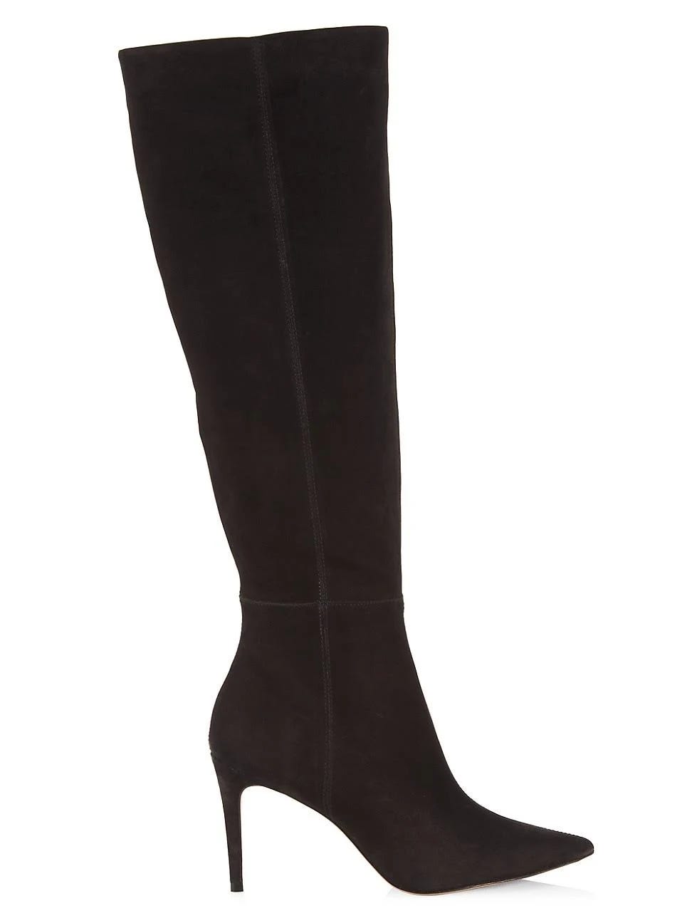 Luxury Suede Stiletto Knee-High Boots - Black, Size 6.5 | Image