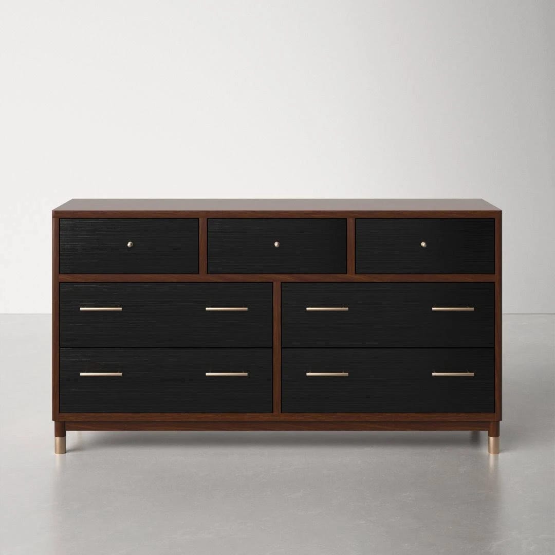 Belham 7 Drawer Rattan Dresser with Gold Hardware | Image