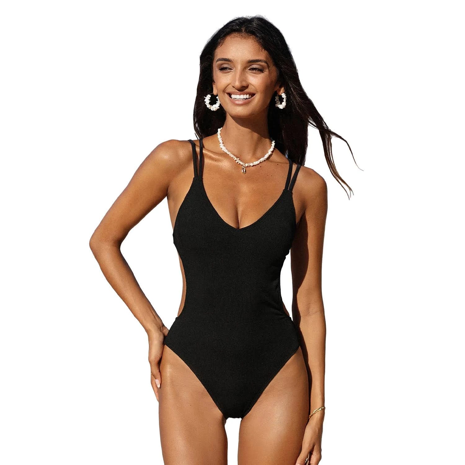 Lace-Up Monokini Swimsuit with Scoop Neck and Medium Bust Support | Image