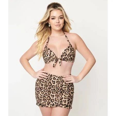 Vintage Leopard Print Halter Swim Top with Adjustable Halter | Image