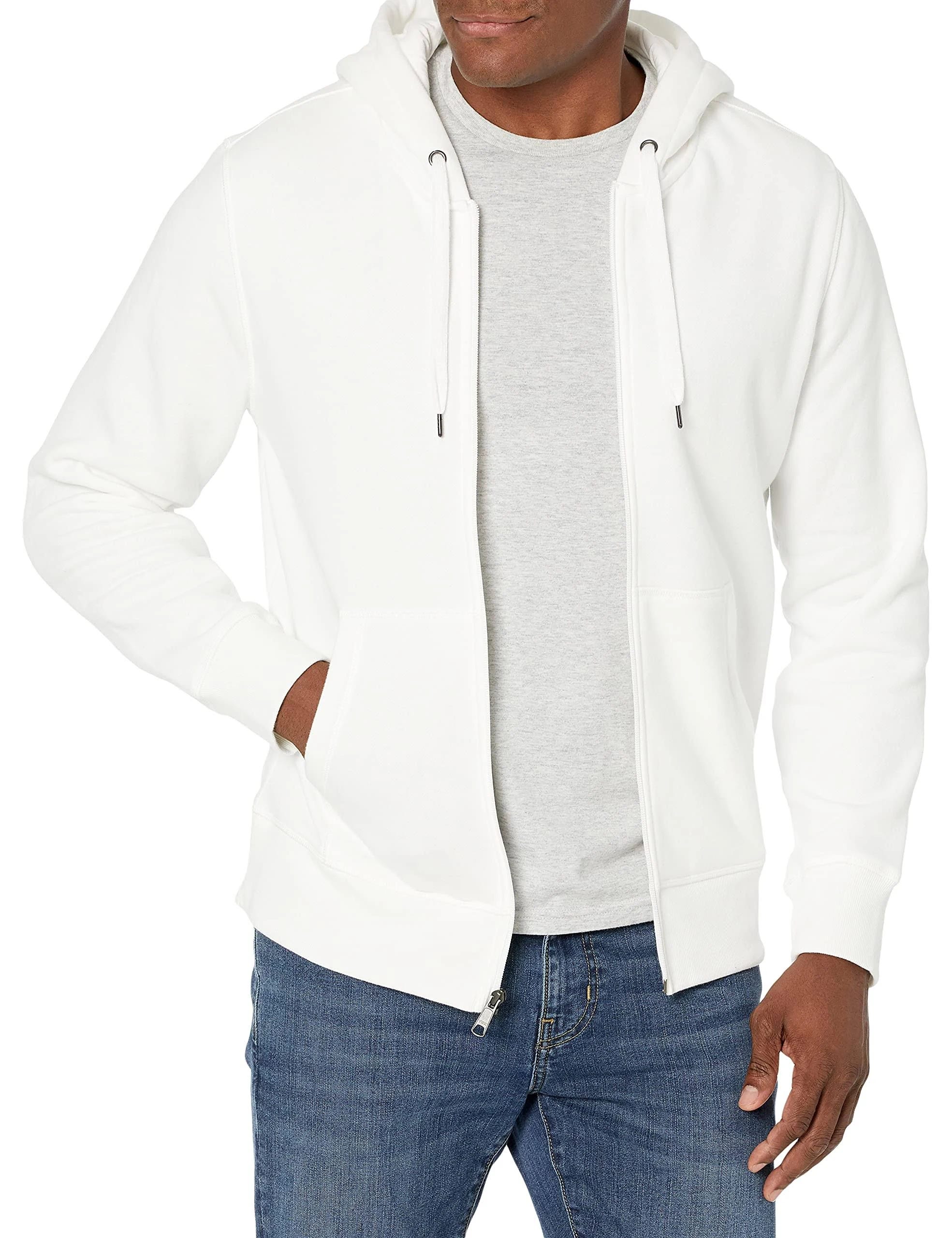 Cozy, Loose-Fit White Zip Up Hooded Sweatshirt for Men | Image