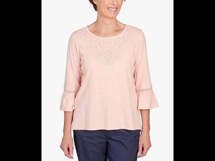 alfred-dunner-petite-a-fresh-start-lace-neck-solid-flutter-sleeve-top-apricot-size-pl-1